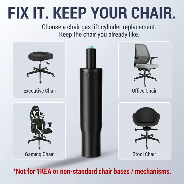 Alt view image 5 of 7 - 9-15 Inch Short Office Chair Cylinder Replacement, 5.5" Stroke, Heavy Duty 1000 lbs, Lowers Seat 2", Class 4, Fits High-Base Chairs for Short People (Sinking 2.4")