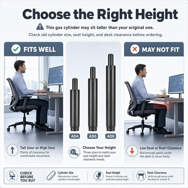 Alt view image 4 of 7 - 14-22 Inch Extra Long Office Chair Cylinder Replacement with Gloves 8" Stroke Gas Lift, Heavy Duty 1000 lbs Class 4 Hydraulic Piston, Universal Fit