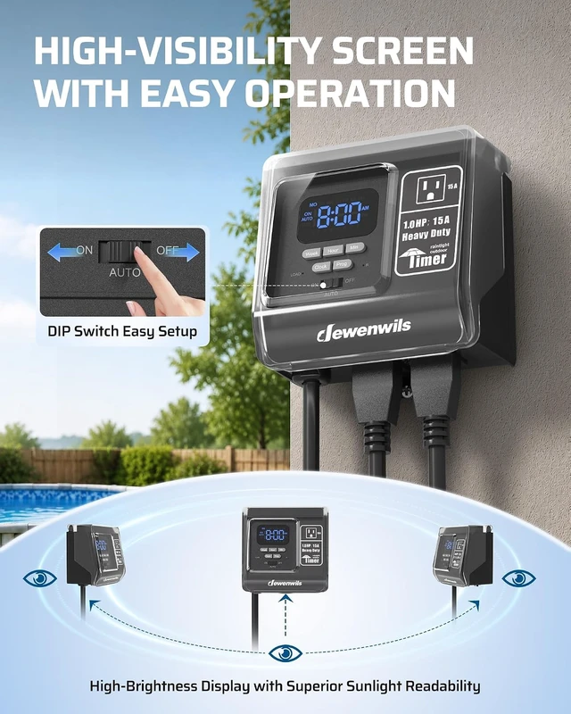 Alt view image 5 of 7 - 7-Day Programmable Pool Timer, 15A 120V 1HP, NEMA 5-15R