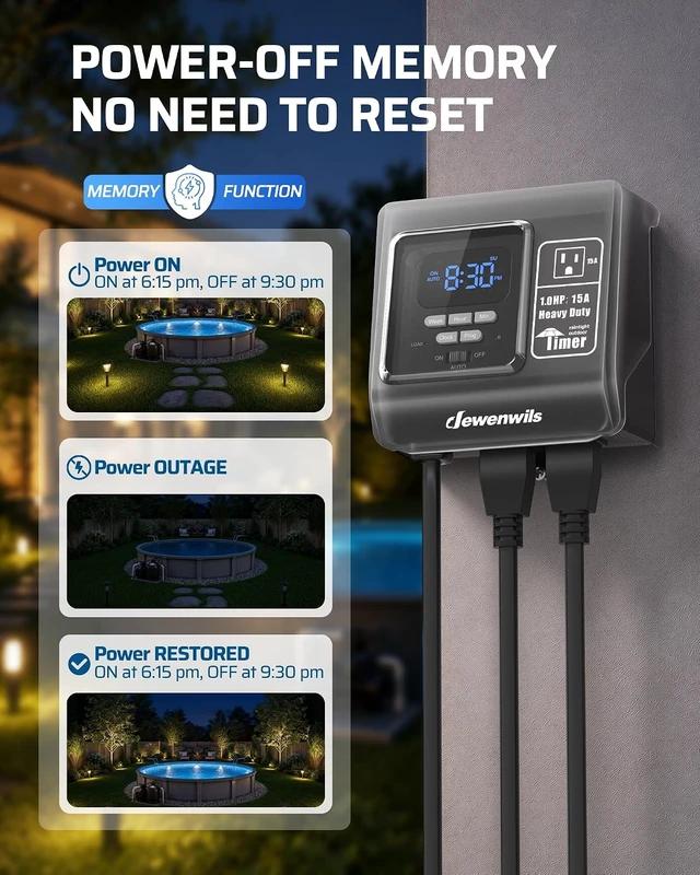 Alt view image 6 of 7 - 7-Day Programmable Pool Timer, 15A 120V 1HP, NEMA 5-15R