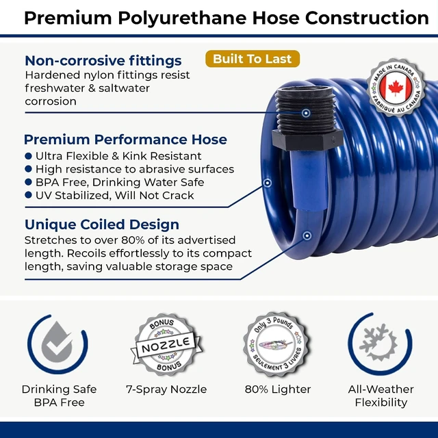 Alt view image 2 of 7 - SpringHose 3/8-in x 15-ft Boat Washdown Hose with Nozzle (Blue)