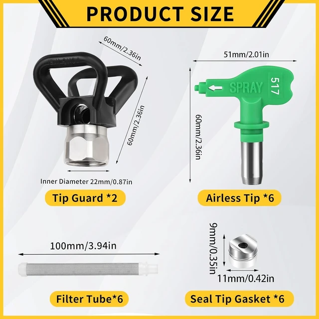 Alt view image 2 of 7 - 15 Pcs Sprayer Tip Set with 7 Reversible High Pressure Nozzle Tips, 2 Tip Guards & 6 Paint Gun Filters, for Titan/Wagner 351 Series Tips (517, 621, 211, 313, 415, 515)