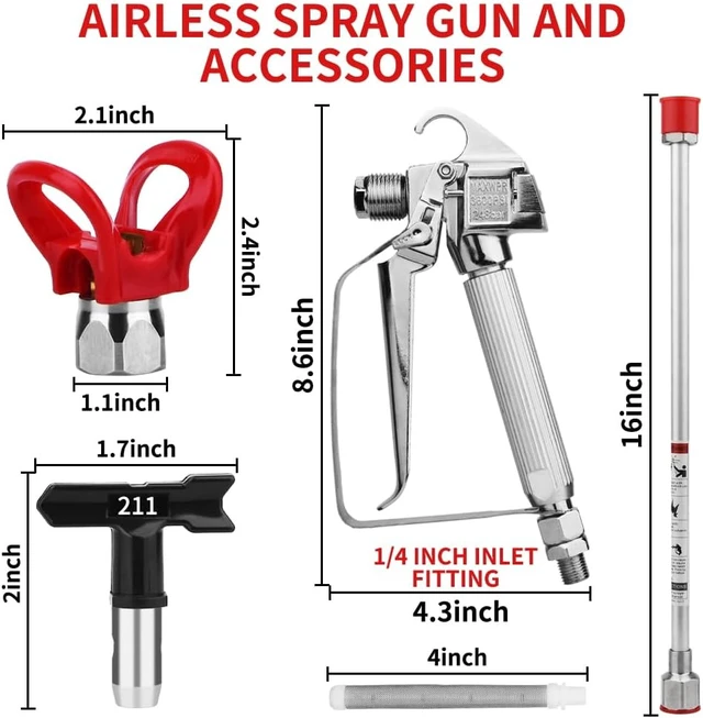 Alt view image 2 of 6 - 3600 PSI Airless Paint Sprayer Gun with Nozzle Guard, 5 Spray Tips, 5 Gun Filters & 16 Inch (40CM) Extension Pole (211, 313, 415, 517, 623)