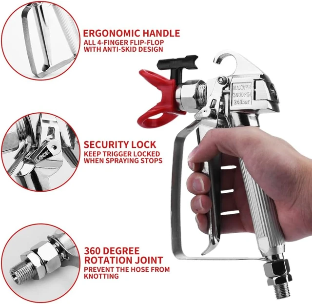 Alt view image 4 of 6 - 3600 PSI Airless Paint Sprayer Gun with Nozzle Guard, 5 Spray Tips, 5 Gun Filters & 16 Inch (40CM) Extension Pole (211, 313, 415, 517, 623)