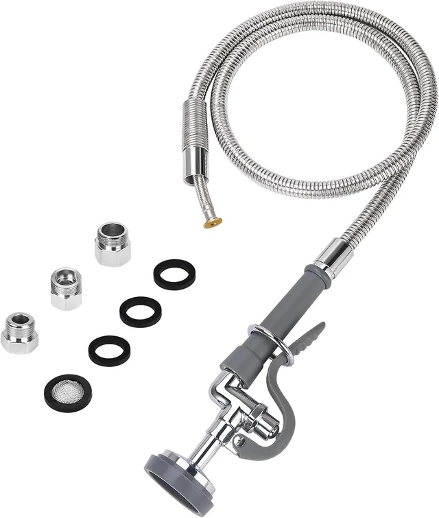 Main image of 38" Pre-Rinse Spray Valve with Flexible Stainless Hose & High Pressure Nozzle Head Assembly Kit for Commercial Restaurant & Industrial Kitchen Faucets (Gray)