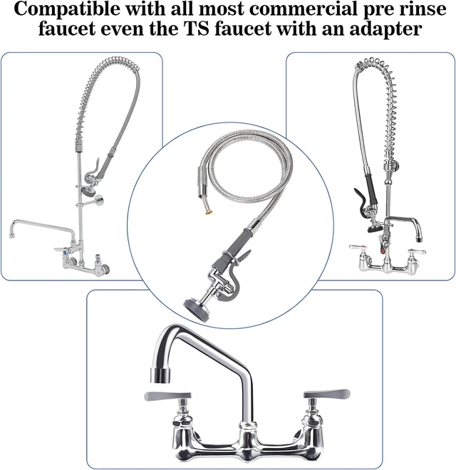 Alt view image 2 of 7 - 38" Pre-Rinse Spray Valve with Flexible Stainless Hose & High Pressure Nozzle Head Assembly Kit for Commercial Restaurant & Industrial Kitchen Faucets (Gray)