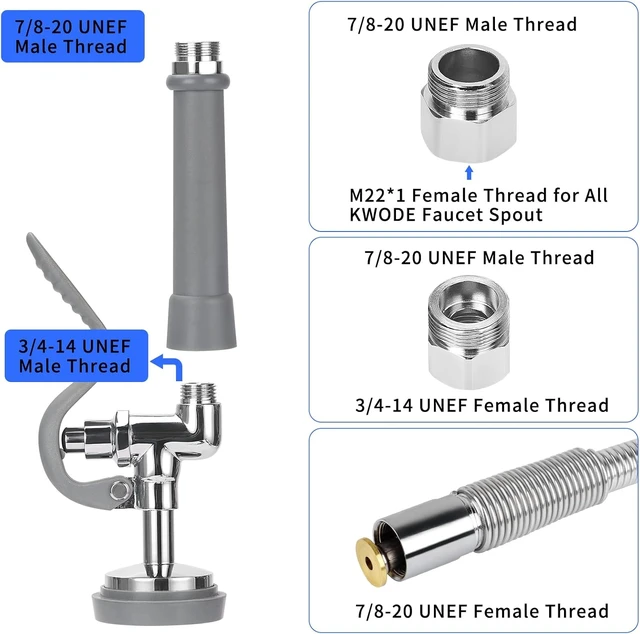 Alt view image 3 of 7 - 38" Pre-Rinse Spray Valve with Flexible Stainless Hose & High Pressure Nozzle Head Assembly Kit for Commercial Restaurant & Industrial Kitchen Faucets (Gray)