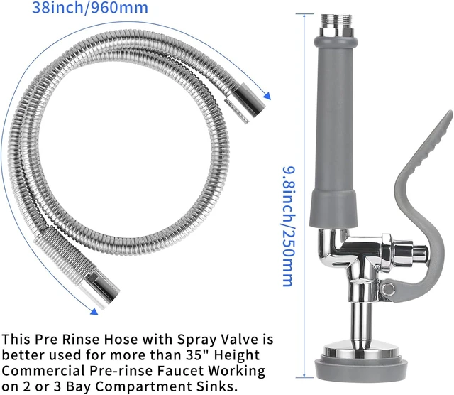 Alt view image 4 of 7 - 38" Pre-Rinse Spray Valve with Flexible Stainless Hose & High Pressure Nozzle Head Assembly Kit for Commercial Restaurant & Industrial Kitchen Faucets (Gray)
