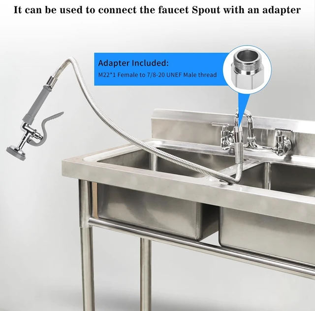 Alt view image 5 of 7 - 38" Pre-Rinse Spray Valve with Flexible Stainless Hose & High Pressure Nozzle Head Assembly Kit for Commercial Restaurant & Industrial Kitchen Faucets (Gray)
