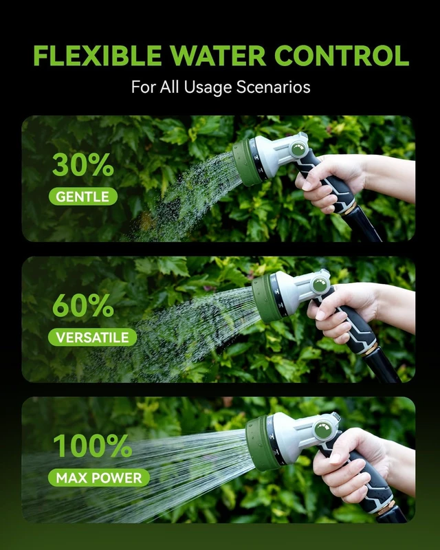 Alt view image 4 of 7 - Full-Metal Heavy Duty Garden Hose Nozzle with 10 Adjustable Patterns & High Flow, Thumb Control for Watering & Washing (Dark Green)