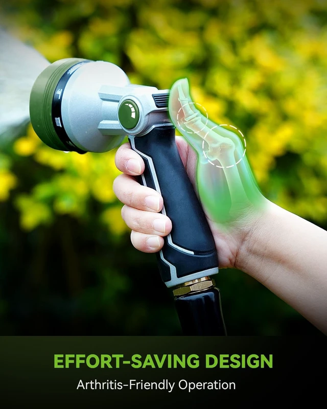 Alt view image 6 of 7 - Full-Metal Heavy Duty Garden Hose Nozzle with 10 Adjustable Patterns & High Flow, Thumb Control for Watering & Washing (Dark Green)