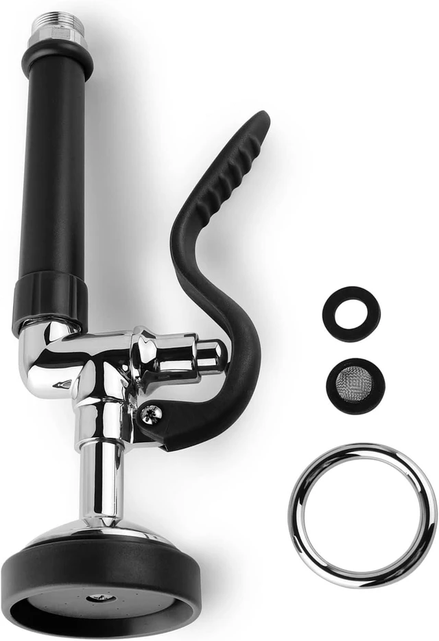 Alt view image 7 of 7 - 1.42 GPM Commercial Pre-Rinse Sprayer Head Dish Nozzle with Ergonomic Handle for Commercial Kitchen Faucets, Chrome Finish (Black)