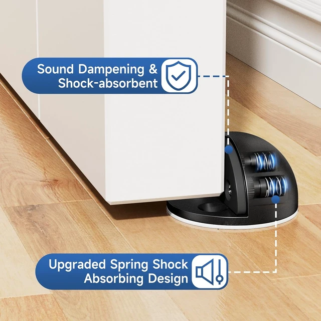 Alt view image 2 of 7 - 6 Pcs Black Aluminum Alloy Floor Door Stoppers with Spring Shock Absorption