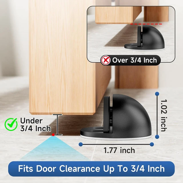 Alt view image 3 of 7 - 6 Pcs Black Aluminum Alloy Floor Door Stoppers with Spring Shock Absorption