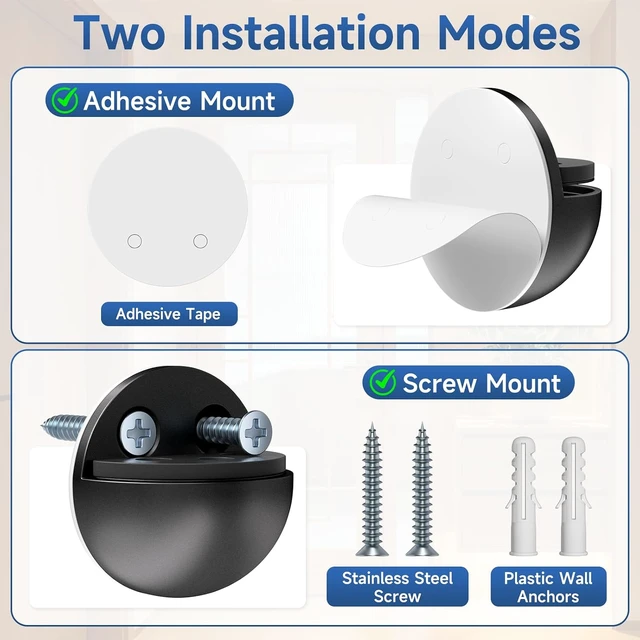 Alt view image 5 of 7 - 6 Pcs Black Aluminum Alloy Floor Door Stoppers with Spring Shock Absorption