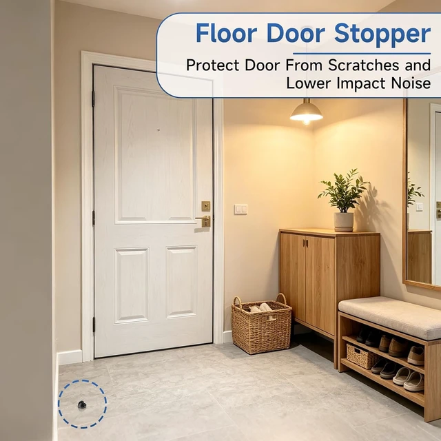 Alt view image 6 of 7 - 6 Pcs Black Aluminum Alloy Floor Door Stoppers with Spring Shock Absorption