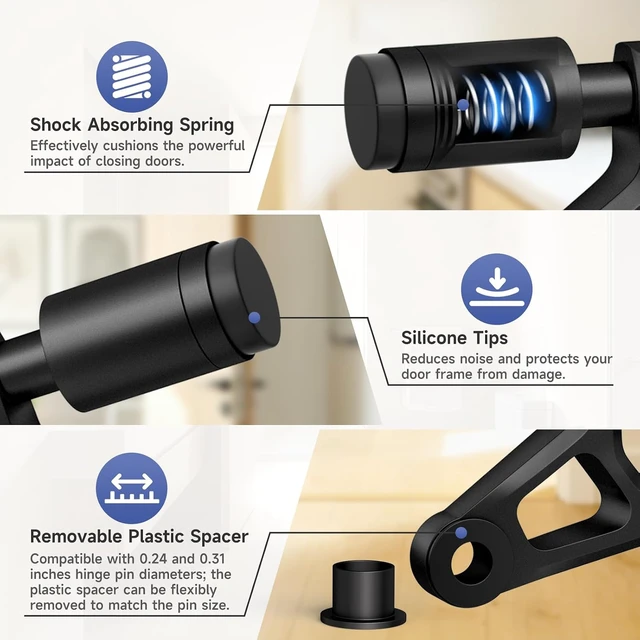 Alt view image 3 of 7 - 12 Pcs Black Hinge Door Stoppers with Spring & Silicone Tips