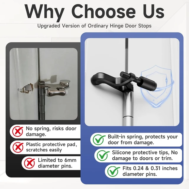 Alt view image 5 of 7 - 12 Pcs Black Hinge Door Stoppers with Spring & Silicone Tips