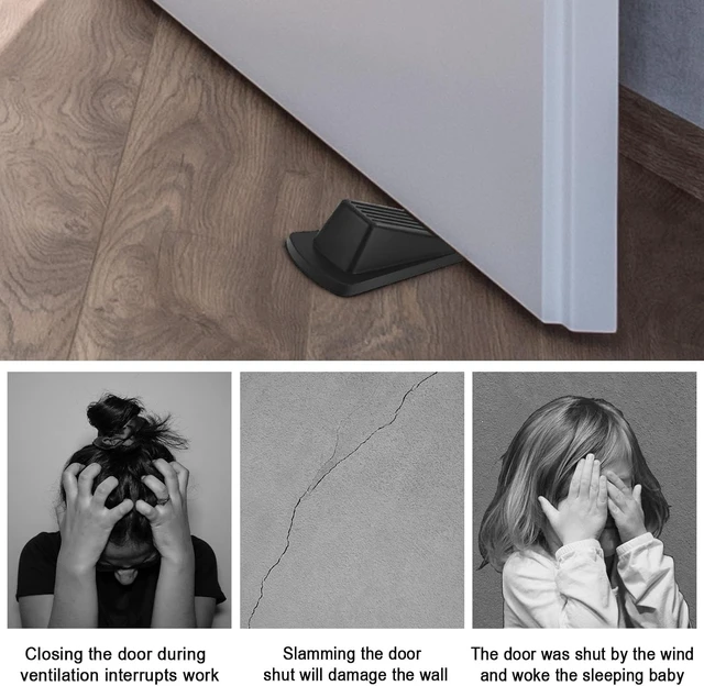 Alt view image 5 of 7 - 36 Pack Heavy Duty Rubber Door Stop Wedges for Bottom of Door Stackable Stops for Floor, Wall & Carpet (Black)