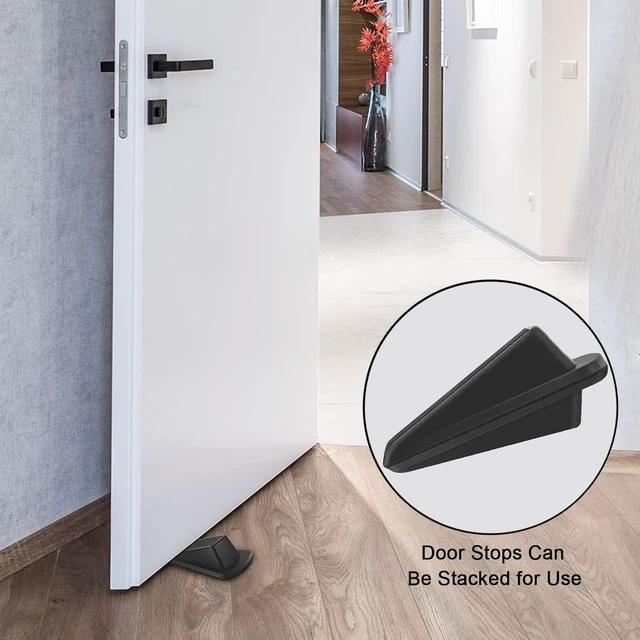 Alt view image 6 of 7 - 36 Pack Heavy Duty Rubber Door Stop Wedges for Bottom of Door Stackable Stops for Floor, Wall & Carpet (Black)