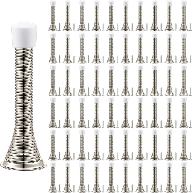 Main image of 60 Pack Spring Door Stops with Rubber Bumper, 3.35 Inch (Silver)