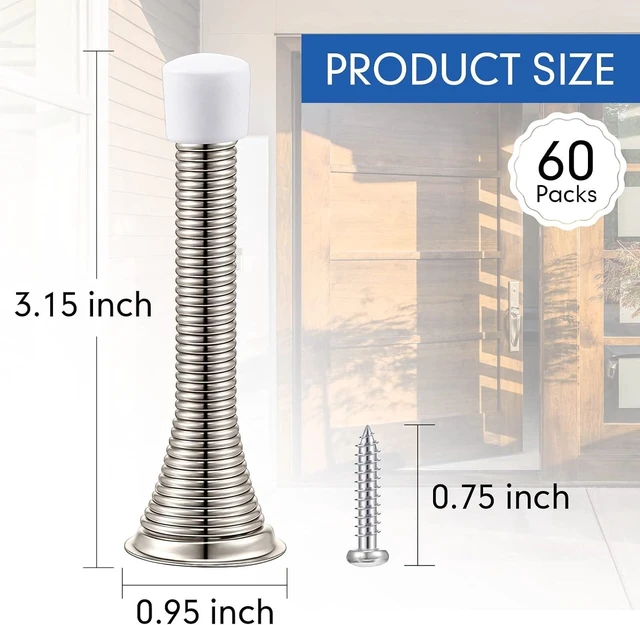 Alt view image 2 of 7 - 60 Pack Spring Door Stops with Rubber Bumper, 3.35 Inch (Silver)