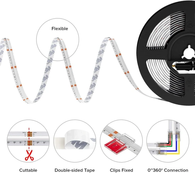 Alt view image 6 of 7 - 20ft DC24V RGBCCT COB LED Strip Light Kit, Color Changing