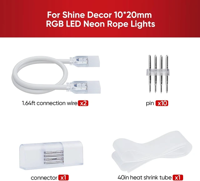 Alt view image 2 of 6 - Connection Parts Kit for 10x20mm RGB LED Neon Rope Lights 2 Wire Cables & 1 Connector with 4-Prong Pin