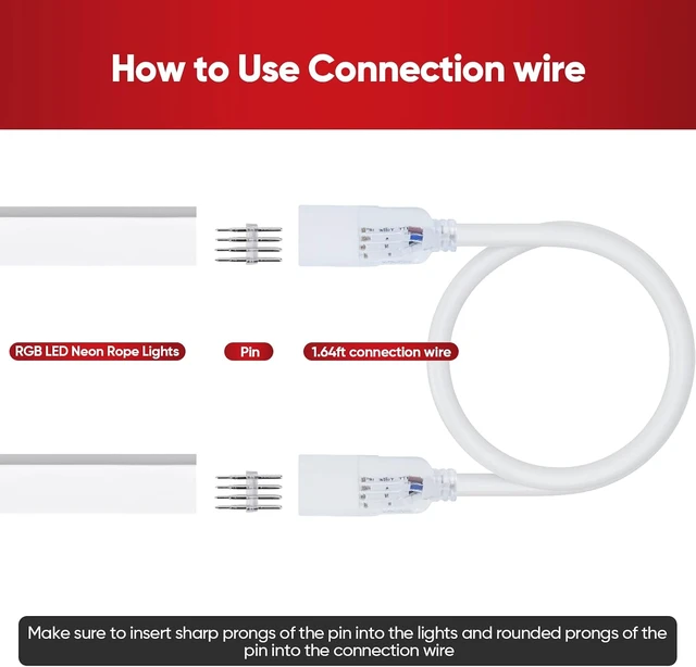 Alt view image 3 of 6 - Connection Parts Kit for 10x20mm RGB LED Neon Rope Lights 2 Wire Cables & 1 Connector with 4-Prong Pin