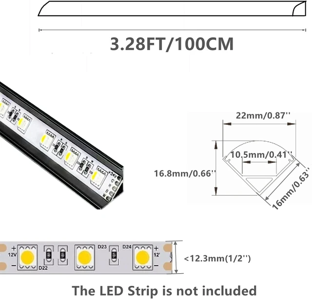 Alt view image 2 of 7 - 3.28ft V-Shape UV Resistant LED Strip Channel Diffuser, 10-Pack Aluminum Profiles with Frosted Cover & Corner Connector for Cabinet, Stairs, Wall & Outdoor (3.28FT, 10)