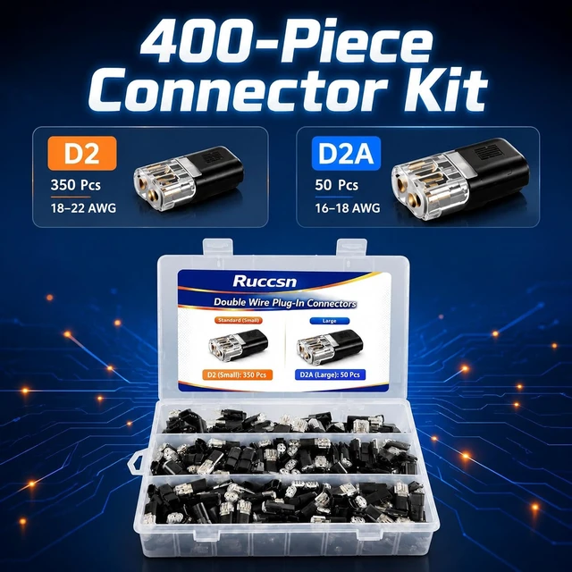 Alt view image 2 of 6 - 400 Pcs 2-Pin Wire Connector Kit D2 & D2A Plug-in Connectors, 18-22 AWG & 16-18 AWG Quick Splice with PC Insulated Housing & Copper Core for Car Lighting Wiring