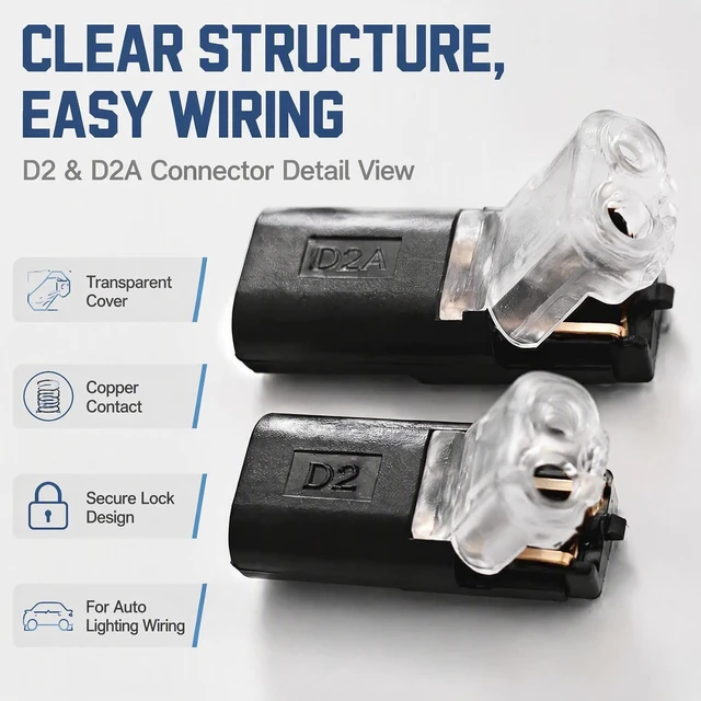 Alt view image 3 of 6 - 400 Pcs 2-Pin Wire Connector Kit D2 & D2A Plug-in Connectors, 18-22 AWG & 16-18 AWG Quick Splice with PC Insulated Housing & Copper Core for Car Lighting Wiring