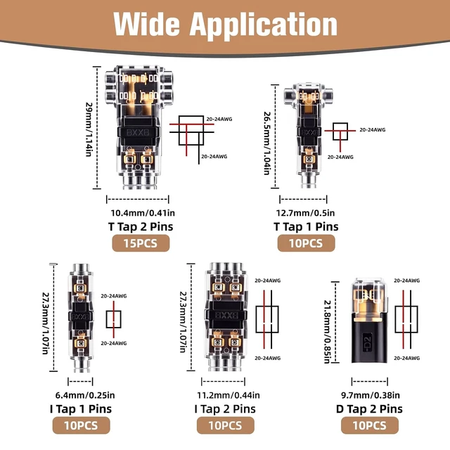 Alt view image 2 of 7 - 55 Pcs Low Voltage T-Tap Splice Wire Connector Kit for 24-18 AWG
