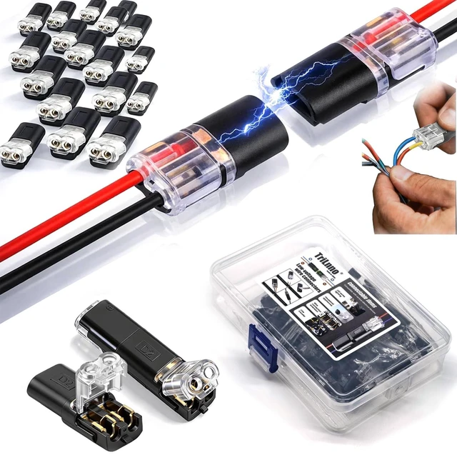 Main image of 100 Pcs Quick Connect Wire Connectors No-Strip Double Plug-in, Reusable Low Voltage Connector with Locking Buckle for LED Strip & DIY Model Kit, 18-22 AWG