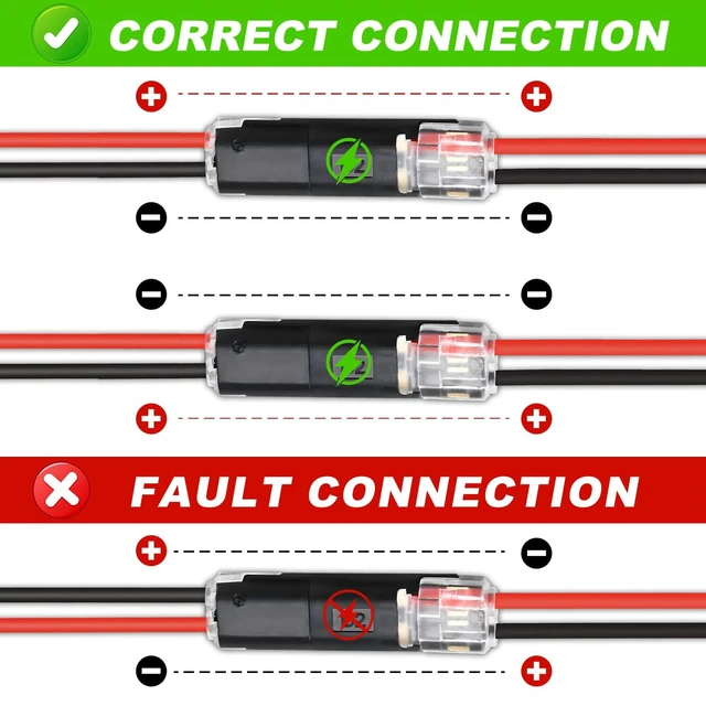 Alt view image 4 of 6 - 100 Pcs Quick Connect Wire Connectors No-Strip Double Plug-in, Reusable Low Voltage Connector with Locking Buckle for LED Strip & DIY Model Kit, 18-22 AWG