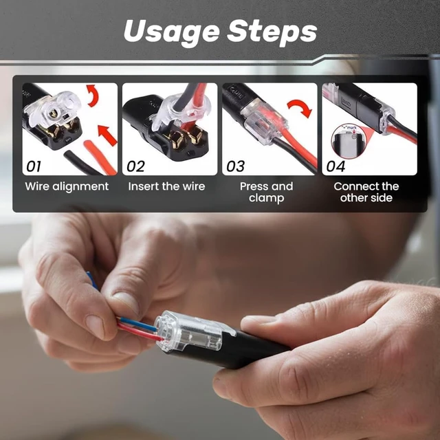 Alt view image 3 of 6 - 100 Pcs Quick Connect Wire Connectors No-Strip Double Plug-in, Reusable Low Voltage Connector with Locking Buckle for LED Strip & DIY Model Kit, 18-22 AWG