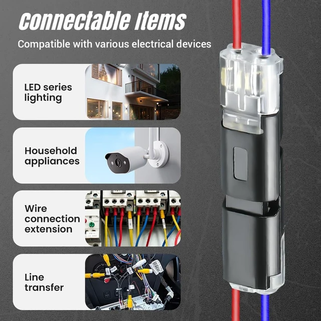 Alt view image 6 of 6 - 100 Pcs Quick Connect Wire Connectors No-Strip Double Plug-in, Reusable Low Voltage Connector with Locking Buckle for LED Strip & DIY Model Kit, 18-22 AWG