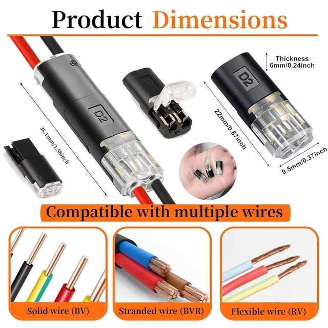 Alt view image 2 of 7 - LJQ-100 Double Wire Plug-in Connector Kit with Locking Buckle No-Strip Flame Retardant Quick Connectors for LED Strip, DIY & Low-Voltage Model Kits