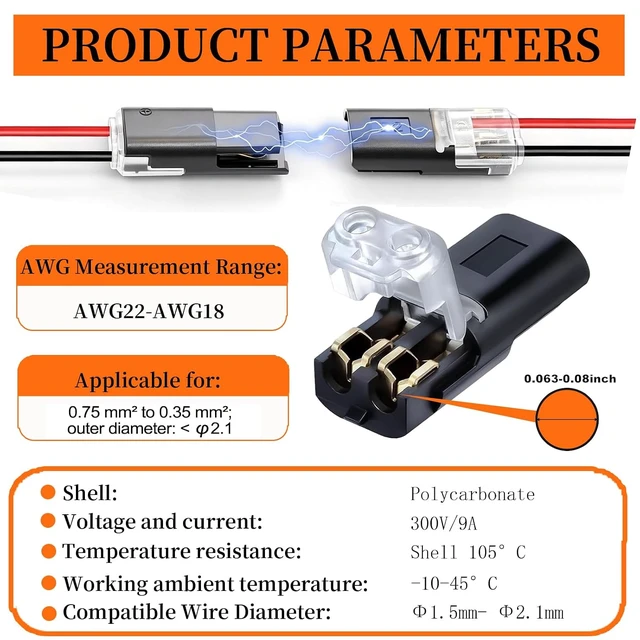 Alt view image 3 of 7 - LJQ-100 Double Wire Plug-in Connector Kit with Locking Buckle No-Strip Flame Retardant Quick Connectors for LED Strip, DIY & Low-Voltage Model Kits