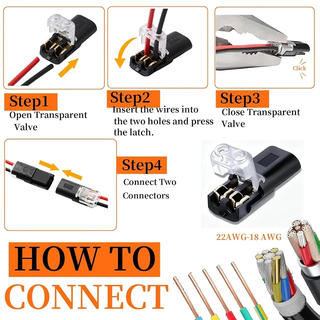 Alt view image 4 of 7 - LJQ-100 Double Wire Plug-in Connector Kit with Locking Buckle No-Strip Flame Retardant Quick Connectors for LED Strip, DIY & Low-Voltage Model Kits