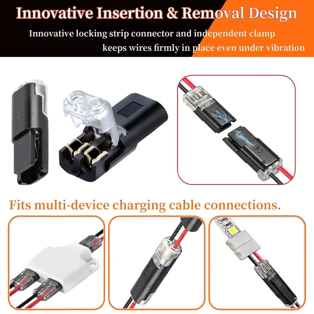 Alt view image 5 of 7 - LJQ-100 Double Wire Plug-in Connector Kit with Locking Buckle No-Strip Flame Retardant Quick Connectors for LED Strip, DIY & Low-Voltage Model Kits