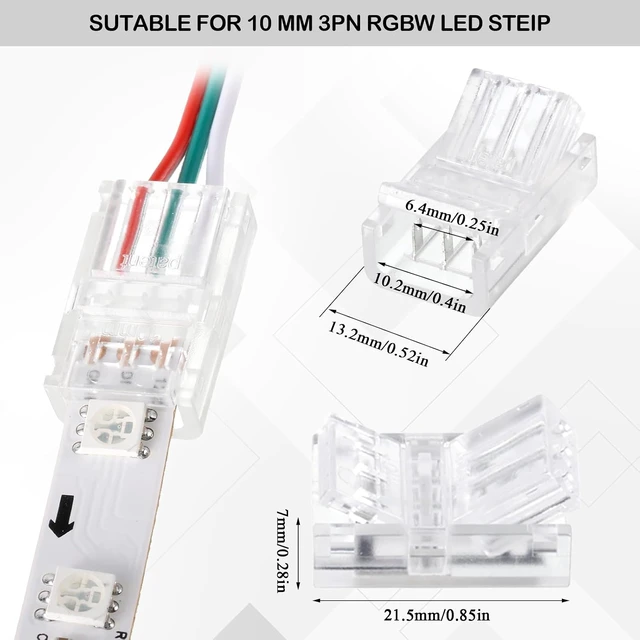 Alt view image 2 of 7 - 100 Pcs 3-Pin 10mm Solderless LED Strip Connectors, Clear, for 5050 RGB Strip Light