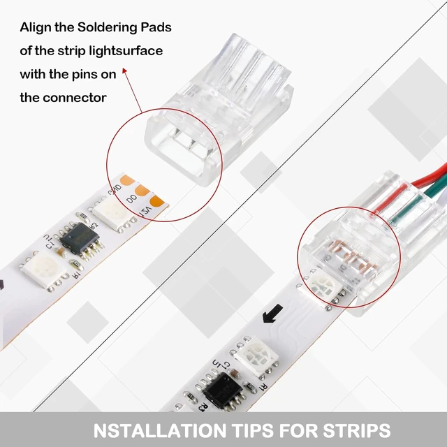 Alt view image 3 of 7 - 100 Pcs 3-Pin 10mm Solderless LED Strip Connectors, Clear, for 5050 RGB Strip Light