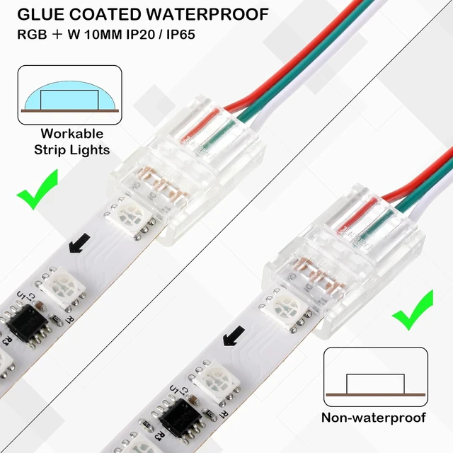 Alt view image 4 of 7 - 100 Pcs 3-Pin 10mm Solderless LED Strip Connectors, Clear, for 5050 RGB Strip Light
