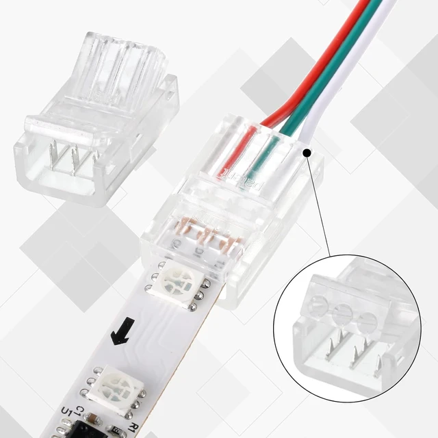 Alt view image 5 of 7 - 100 Pcs 3-Pin 10mm Solderless LED Strip Connectors, Clear, for 5050 RGB Strip Light