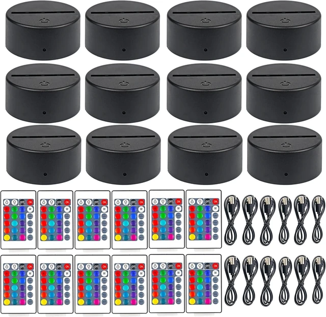 Main image of 16-Color 3D LED Night Light Base for DIY 3D Illusion Patterns on Acrylic Blanks, 12 Sets with Remote Control & USB Cable for Kids, Boys & Girls (12 Packs)