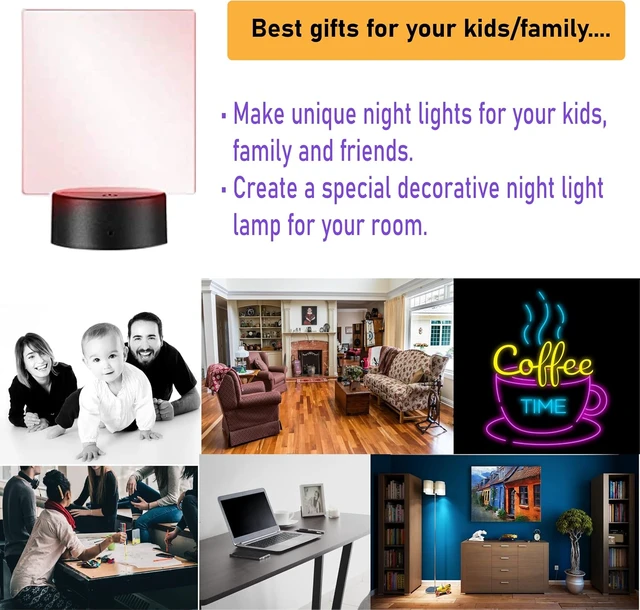 Alt view image 2 of 7 - 16-Color 3D LED Night Light Base for DIY 3D Illusion Patterns on Acrylic Blanks, 12 Sets with Remote Control & USB Cable for Kids, Boys & Girls (12 Packs)