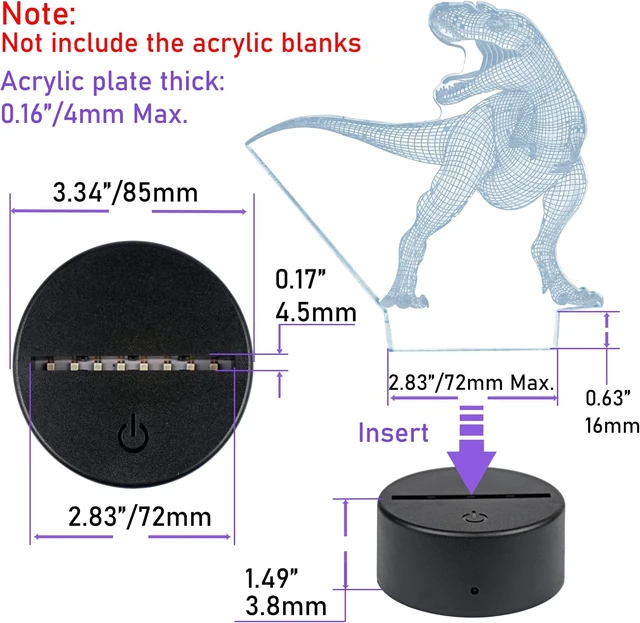Alt view image 6 of 7 - 16-Color 3D LED Night Light Base for DIY 3D Illusion Patterns on Acrylic Blanks, 12 Sets with Remote Control & USB Cable for Kids, Boys & Girls (12 Packs)