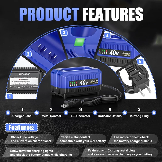 Alt view image 2 of 6 - Upgraded Charger Compatible with Kobalt 40V Charger KRC840-03
