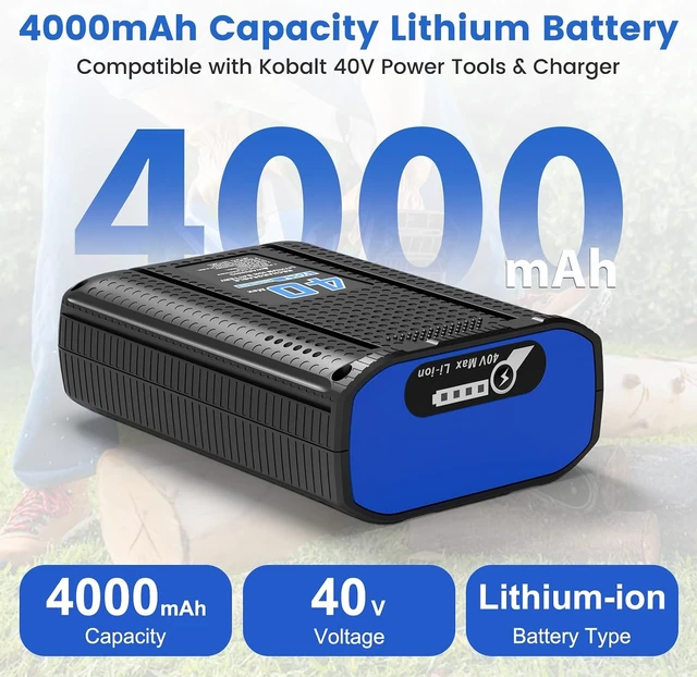 Alt view image 2 of 7 - Kobalt 40V 4.0Ah Battery Replacement (1 Pack) with Charger Station, for 40V Max Chargers KRC60-06, KRC40-06, KRC840-03, Compatible with Kobalt 40V Cordless Tools